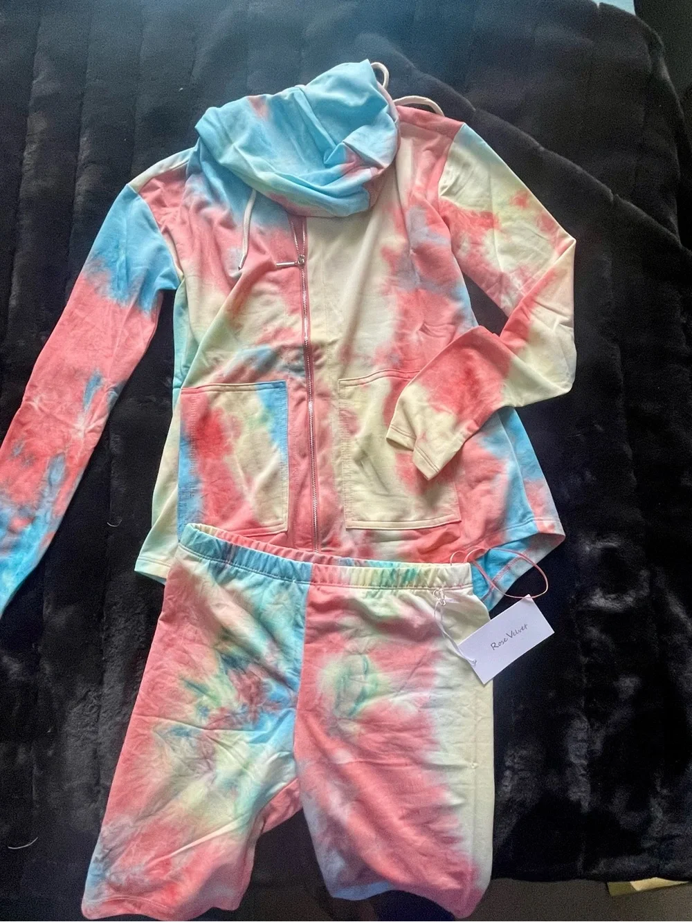 Rose Velvet Tie Dye Hoodie & Shorts Lounge Set  NWT Sizes S-L, 1X-3X